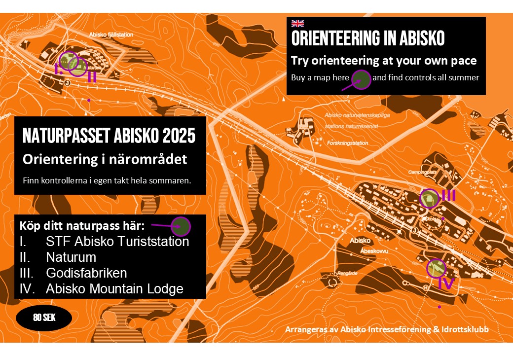 Karta över försäljningsställen i Abisko.